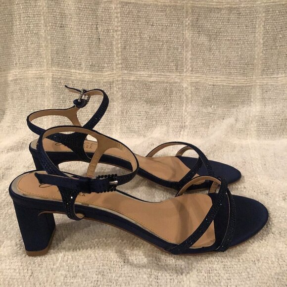 Jewel Badgley Mischka Glitter Ankle Strap Sandals Heels Navy Blue Size 6 - Picture 3 of 8